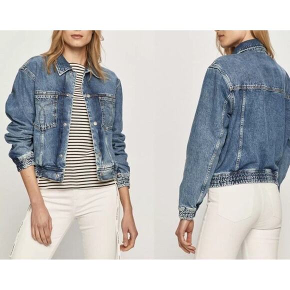 Calvin Klein 90s Denim Jacket Varsity College University Jeans Blouson Bomber S - Picture 2 of 11